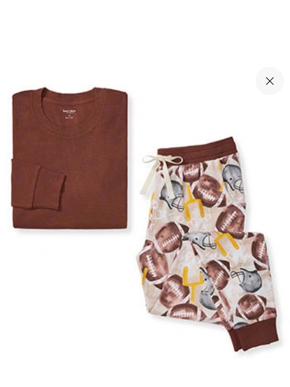 NWT  Large women’s Burt’s Bees Brown & Cream Football-Print Pajama Set